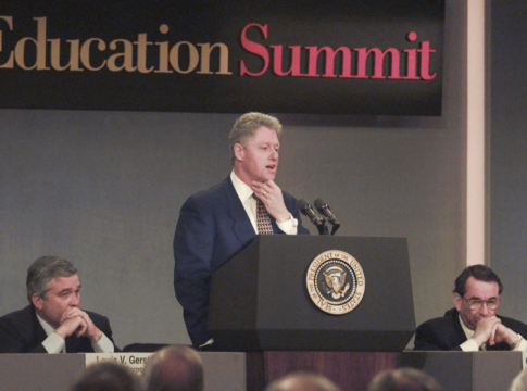 President Clinton addresses the National Education Summit in Palisades, N.Y., Wednesday March 27, 1996.