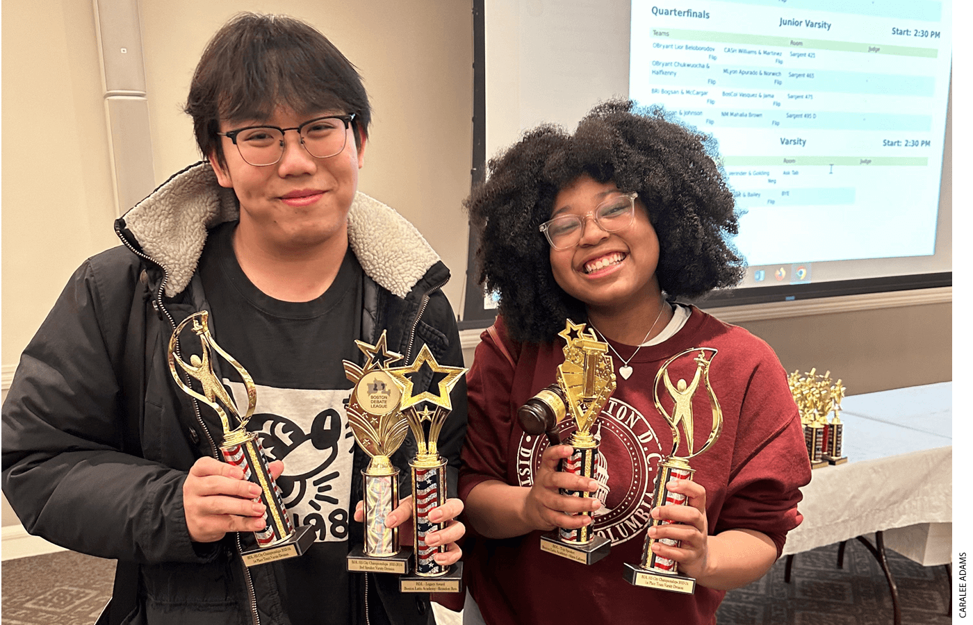 Senior Brandon Ren and sophomore Alana Laforest of Boston Latin Academy earned top speaker awards. Brandon plans to attend UMass Amherst next fall.