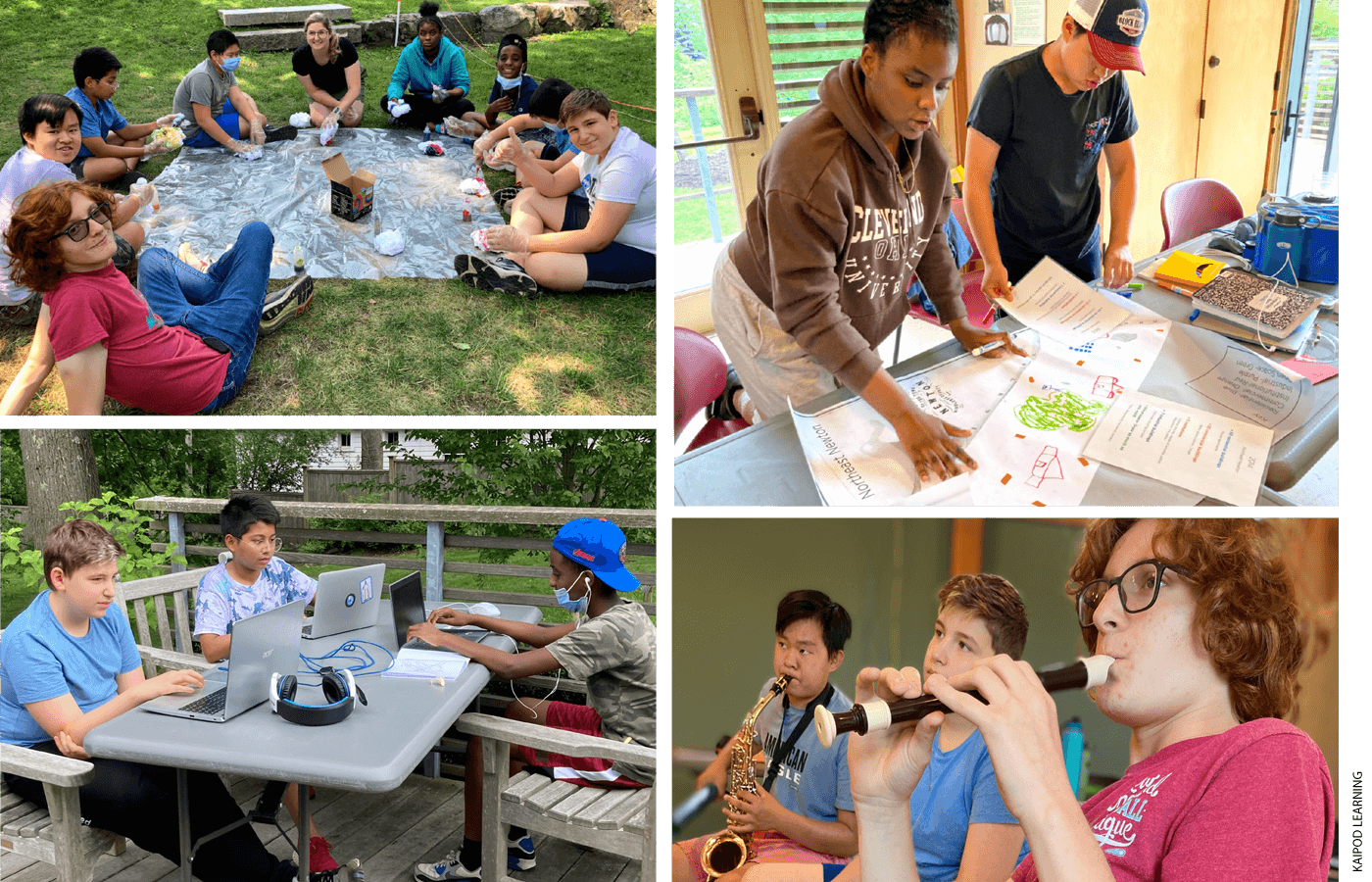 At the KaiPod Learning pod in Newton, Massachusetts, students are taught one on one or in small groups by former school teachers. Students often work outdoors or while listening to music, and KaiPod provides enrichment activities tailored to students’ interests.