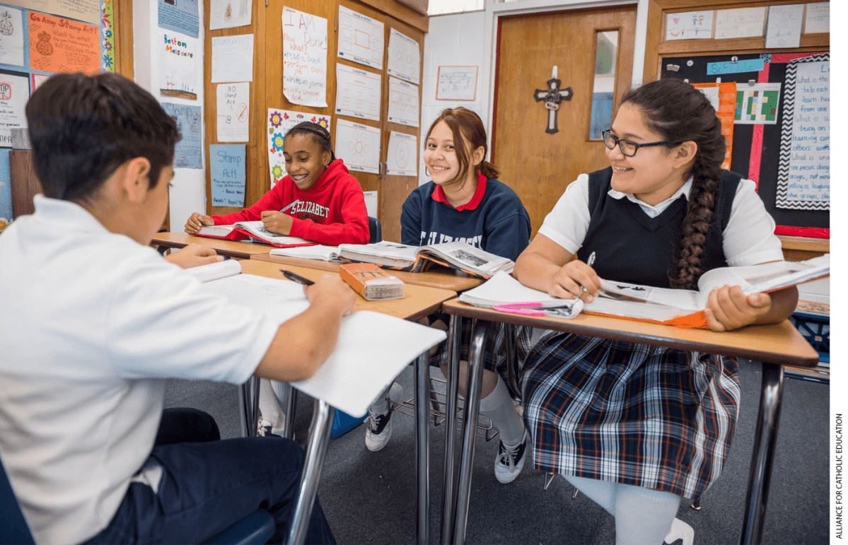 Students at St. Elizabeth of Hungary, a PK-8 private Catholic school in Dallas, work on a lesson.