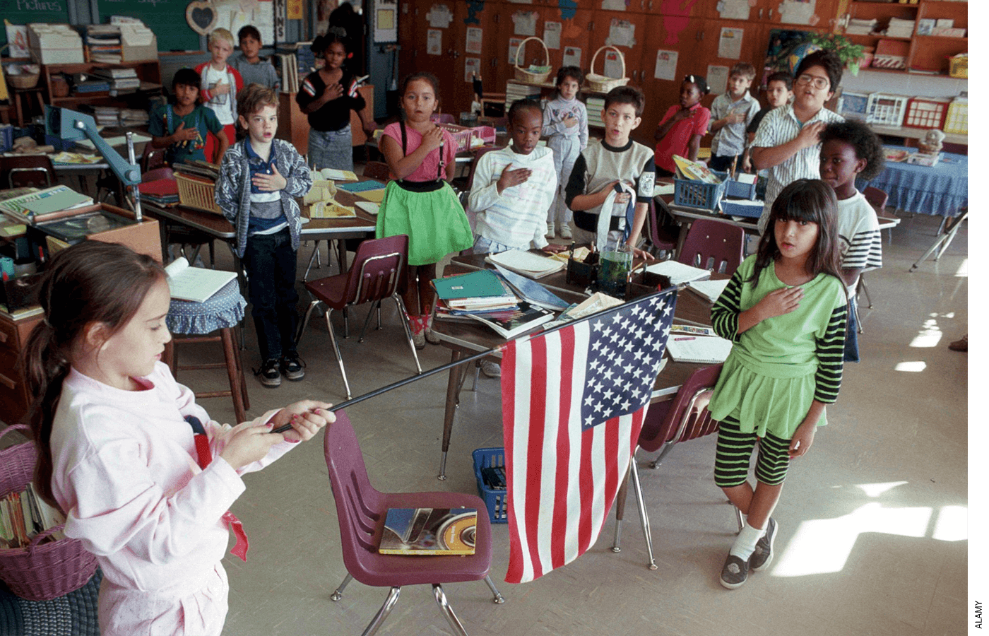 Second graders in Austin, Texas, recite the Pledge of Allegiance in 2020.