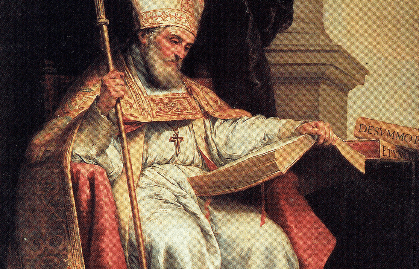 St. Isidore of Seville, as seen in a painting by Bartolomé Esteban Murillo, on display in the Seville Cathedral.